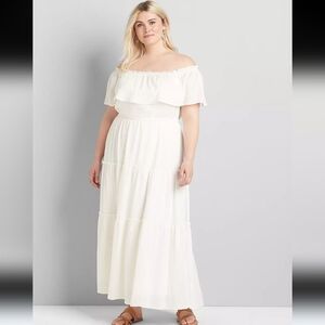 Lane Bryant Multi-Way Off-The-Shoulder Tiered Maxi Dress 14/16 White